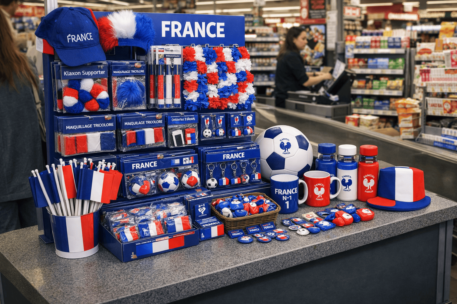 Vente de goodies équipe de France en supermarché